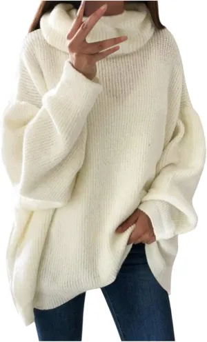 Women's Oversized Turtleneck Long Sleeve Casual Pullover Solid Color Cute Knit Sweater Casual Winter Pullover Jumper