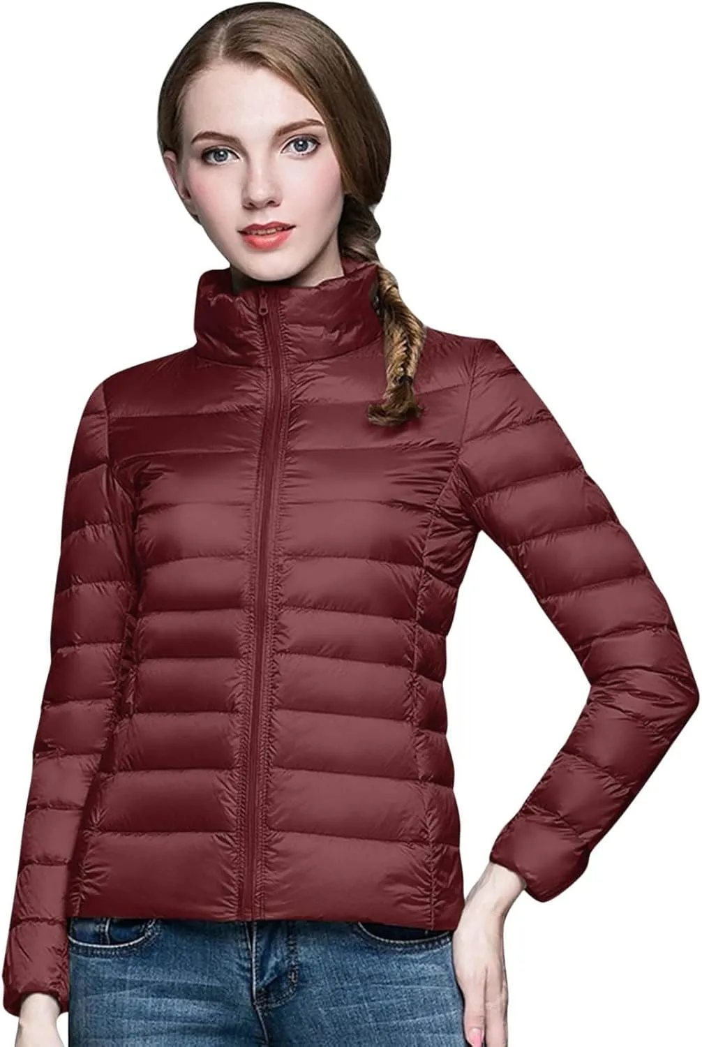 Womens Packable Puffer Jacket Down Puffy Coat with Hood Zip Lightweight Warm Bubble Jackets Short Winter Warm Jackets