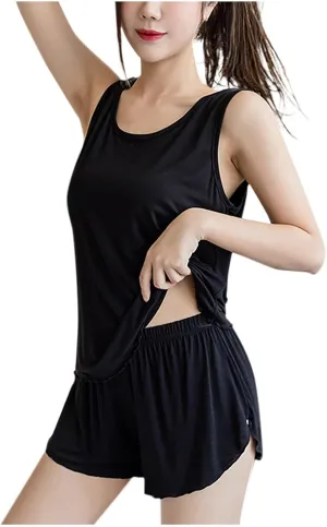 Womens Pajama Sets Shorts Sleeveless Tank Top with Built In Bras Summer Thin Super Soft 2 Piece Sleepwear