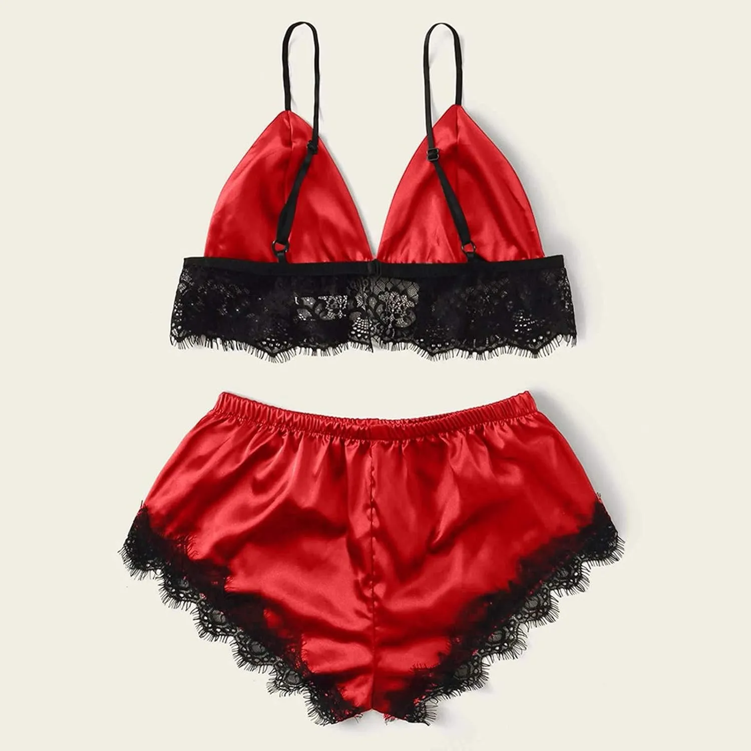 Women's Plus Size Sexy Lingerie Spaghetti Strap Lace Trim Bralette Shorts Sleepwear Set Pajama Shorts Bra And Panty