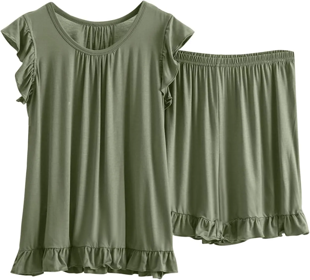 Womens Ruffle Lounge Set 2 Piece Pjs Sleeveless Sexy Sleepwear Loose Comfy Cami Top and Shorts Pajamas Home Wear
