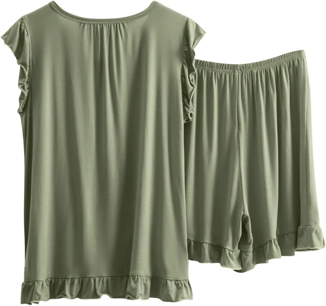 Womens Ruffle Lounge Set 2 Piece Pjs Sleeveless Sexy Sleepwear Loose Comfy Cami Top and Shorts Pajamas Home Wear