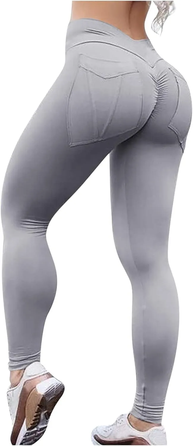 Women's Seamless Yoga Legging - Soft Tummy Control High Waist Workout Pants Compression Contour Legging Tights (Gray, L)