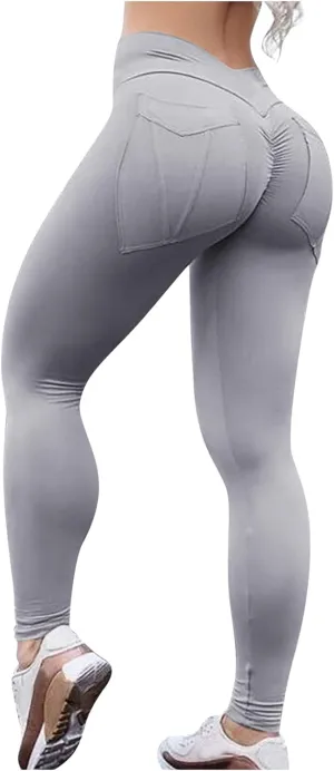 Women's Seamless Yoga Legging - Soft Tummy Control High Waist Workout Pants Compression Contour Legging Tights (Gray, L)