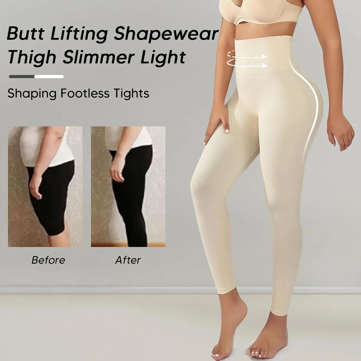 Women's Shapewear Leggings, High Waist Compression Pants, Footless Tights, Tummy Control, Butt Lift Body Shaper