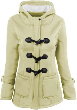 Womens Sherpa Fleece Lined Jackets Thicken Warm Winter Hooded Coat Slim Fit Horn Buttons Parkas Jacket with Pockets