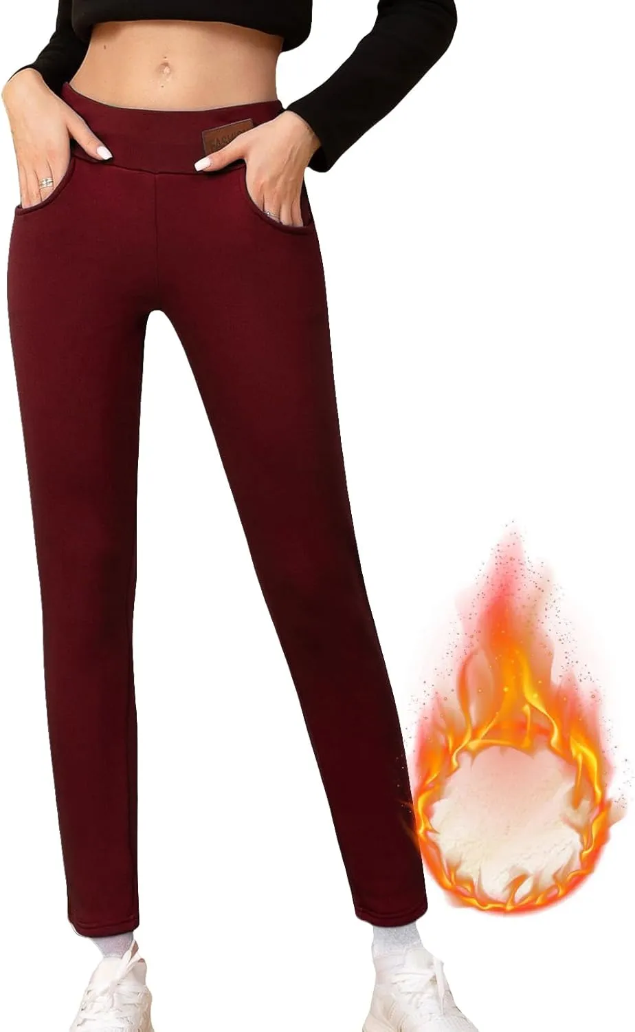 Womens Sherpa Fleece Lined Pants Winter Warm Thick Leggings Stretchy High Waisted Tights Warm Thermal Pants