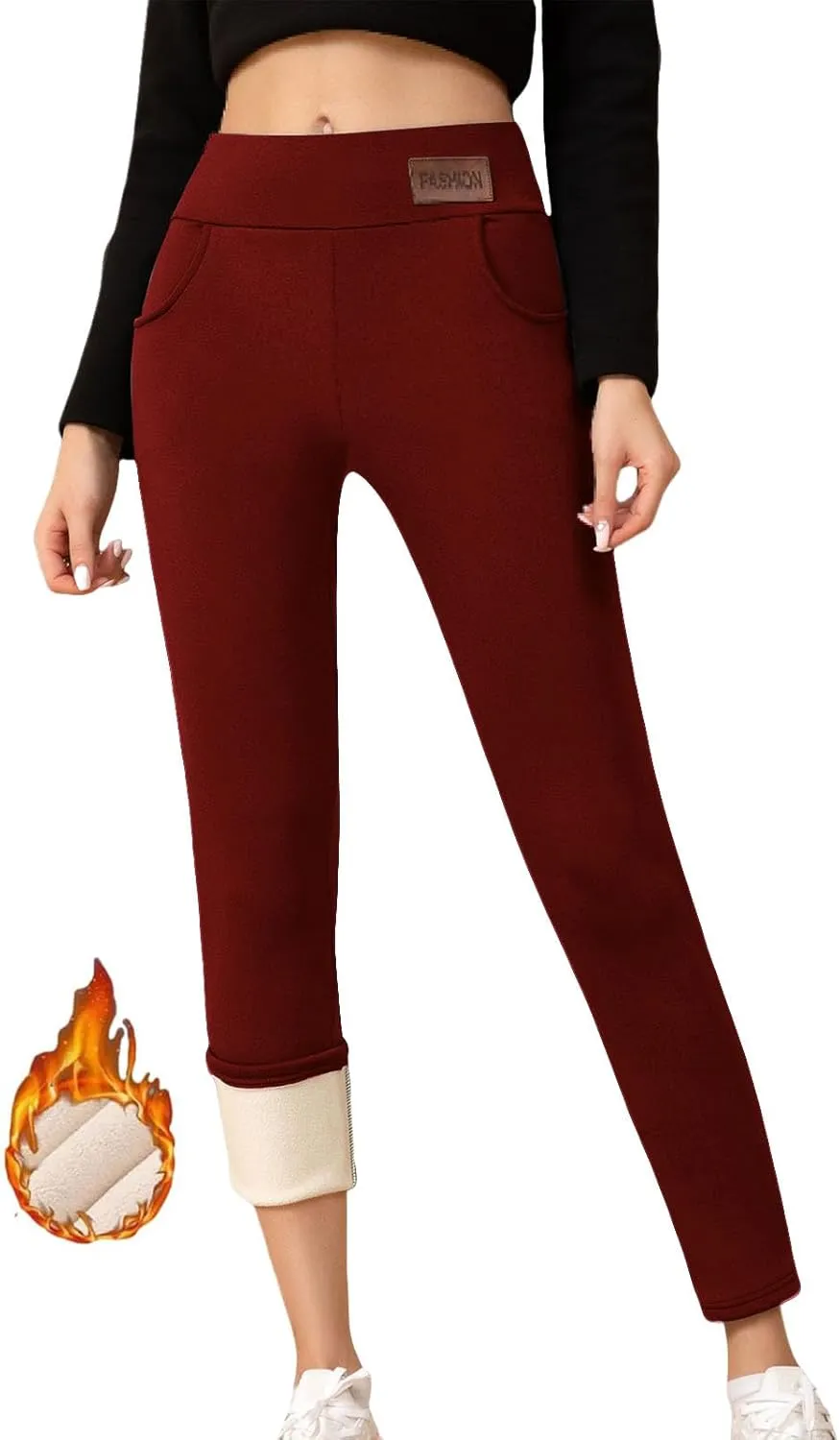Womens Sherpa Fleece Lined Pants Winter Warm Thick Leggings Stretchy High Waisted Tights Warm Thermal Pants