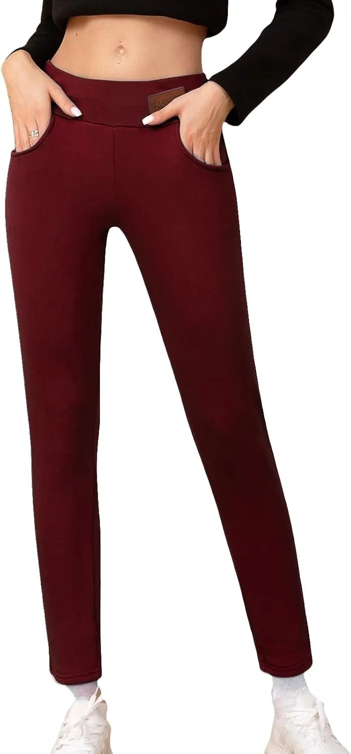 Womens Sherpa Fleece Lined Pants Winter Warm Thick Leggings Stretchy High Waisted Tights Warm Thermal Pants