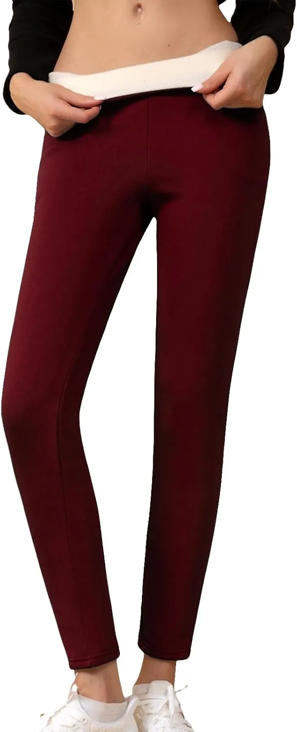 Womens Sherpa Fleece Lined Pants Winter Warm Thick Leggings Stretchy High Waisted Tights Warm Thermal Pants