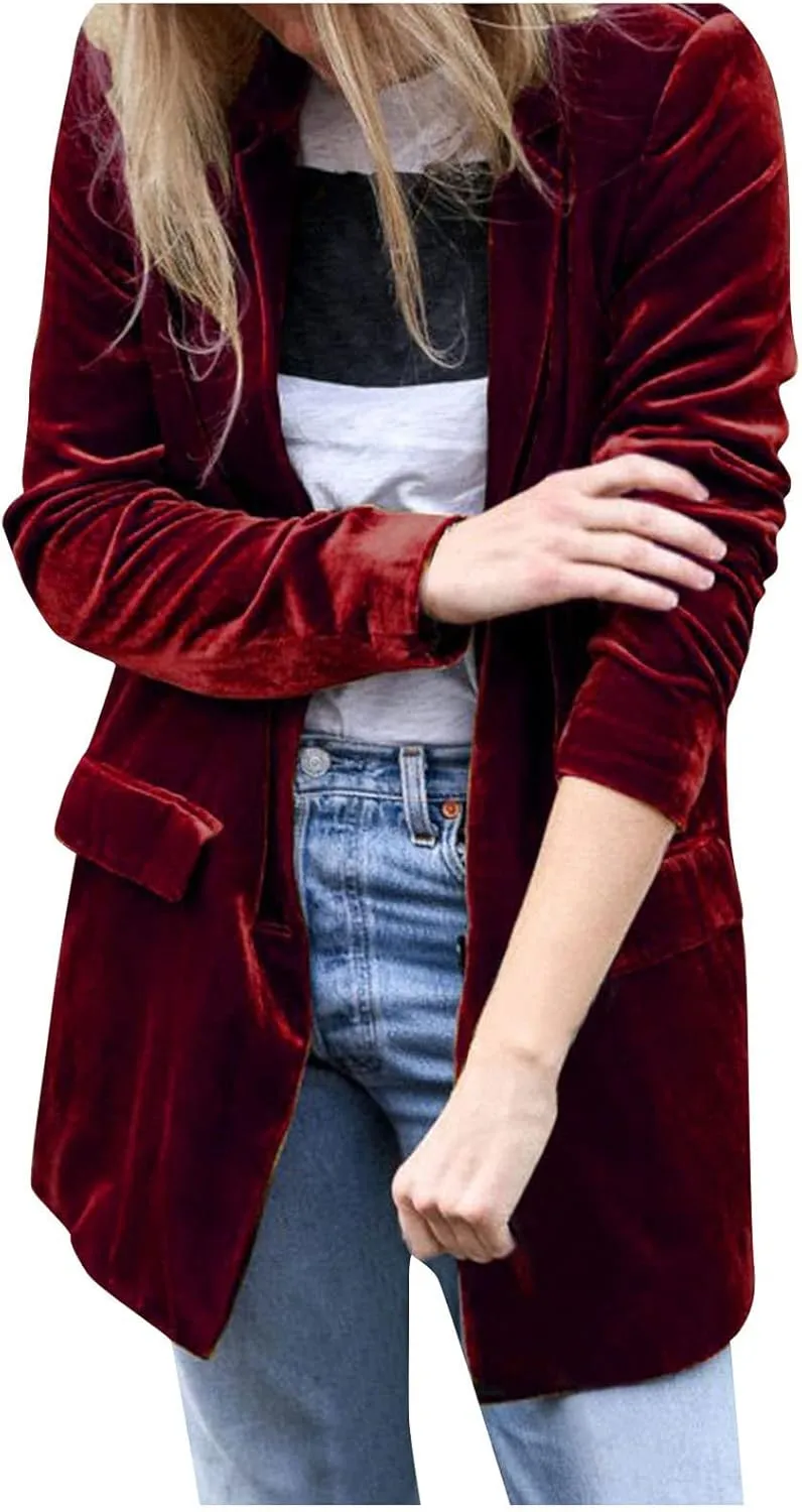 Women's Spring Coat Velvet Loose Elastic Coat Long Outwear Coats Long Casual Coat Business Work Cardigan for Women