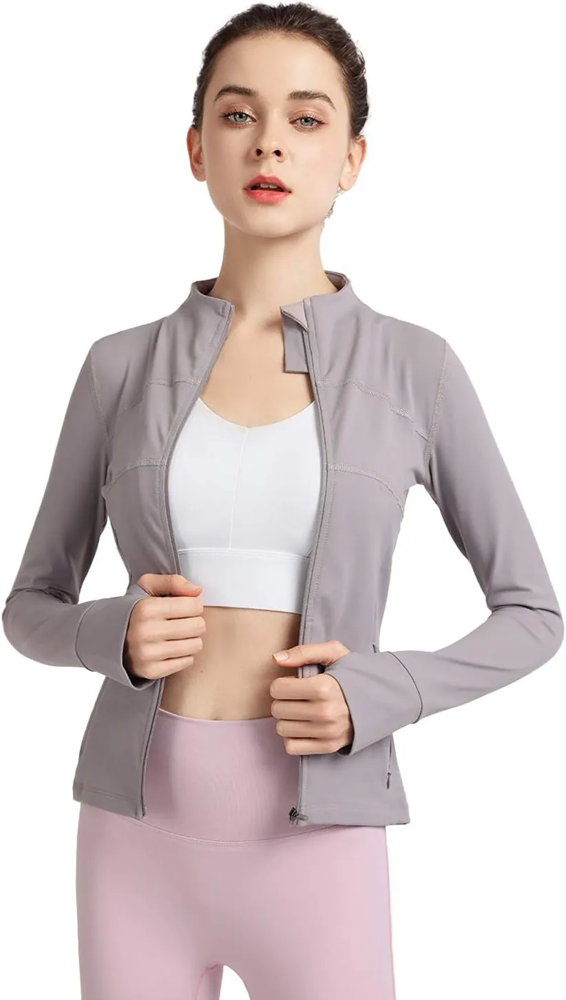 Women's Stretchy Workout Jackets Lightweight Full Zip Running Track Jacket