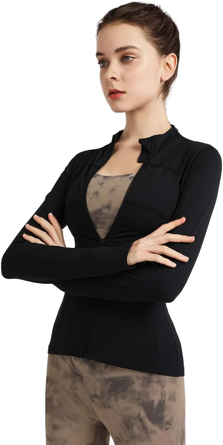 Women's Stretchy Workout Jackets Lightweight Full Zip Running Track Jacket
