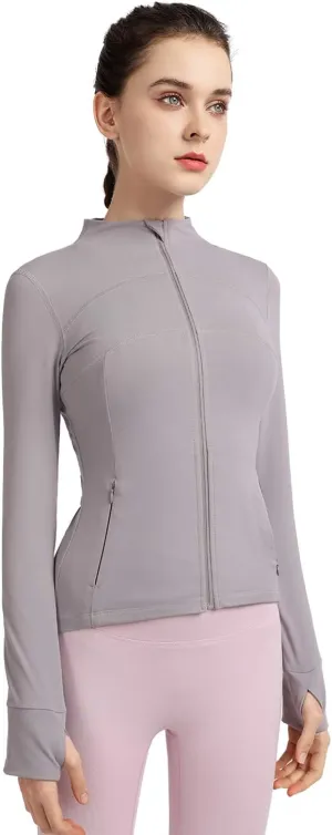 Women's Stretchy Workout Jackets Lightweight Full Zip Running Track Jacket