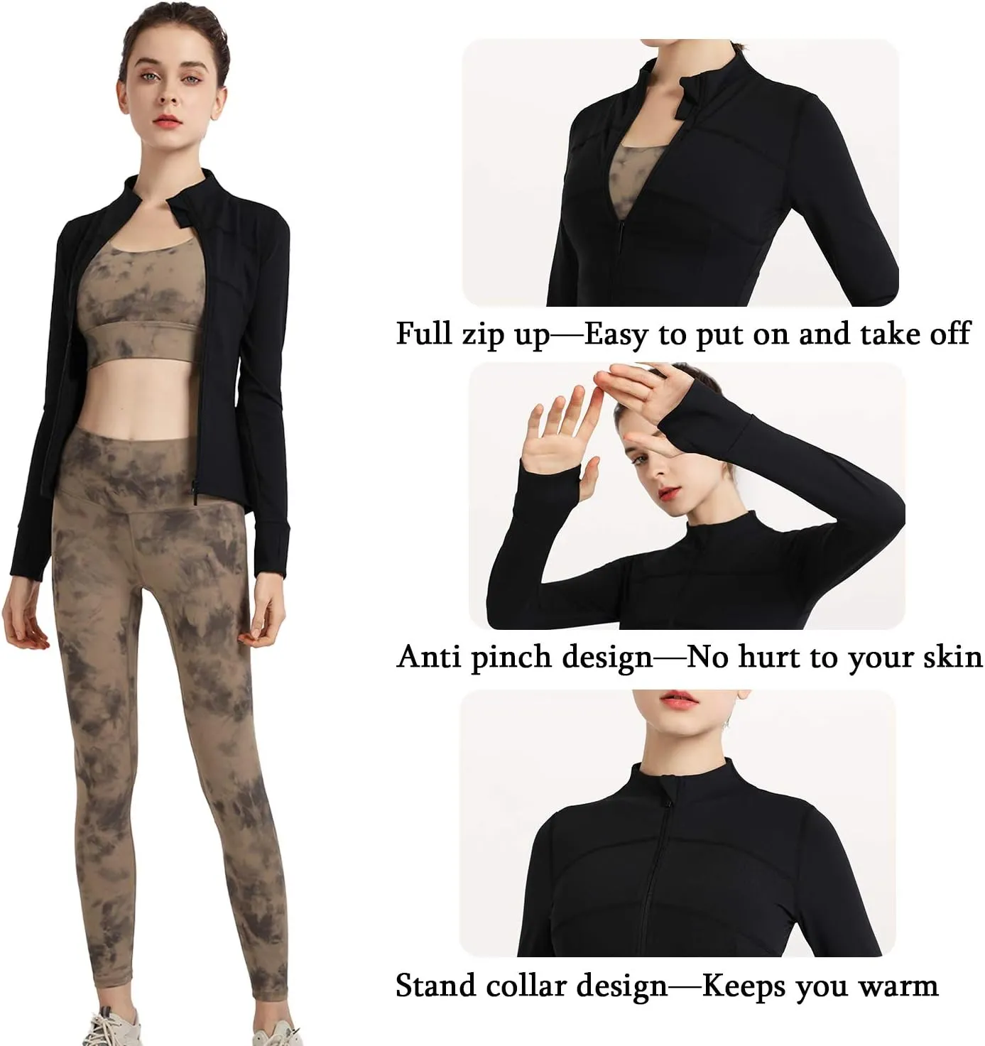 Women's Stretchy Workout Jackets Lightweight Full Zip Running Track Jacket