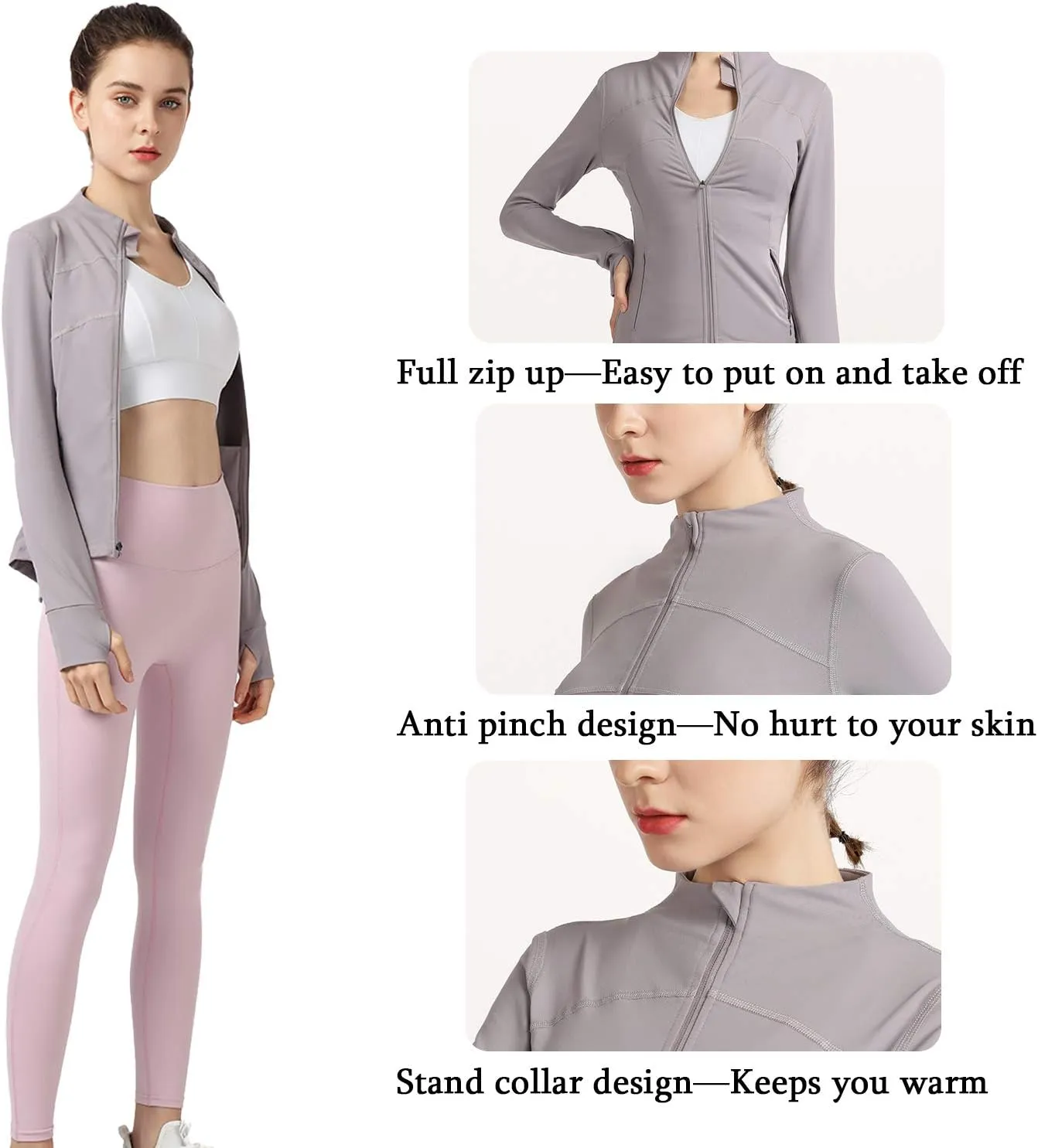 Women's Stretchy Workout Jackets Lightweight Full Zip Running Track Jacket