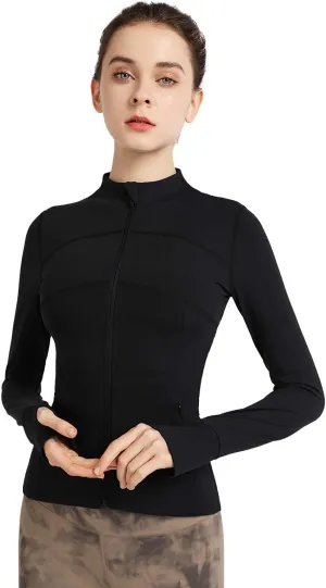 Women's Stretchy Workout Jackets Lightweight Full Zip Running Track Jacket