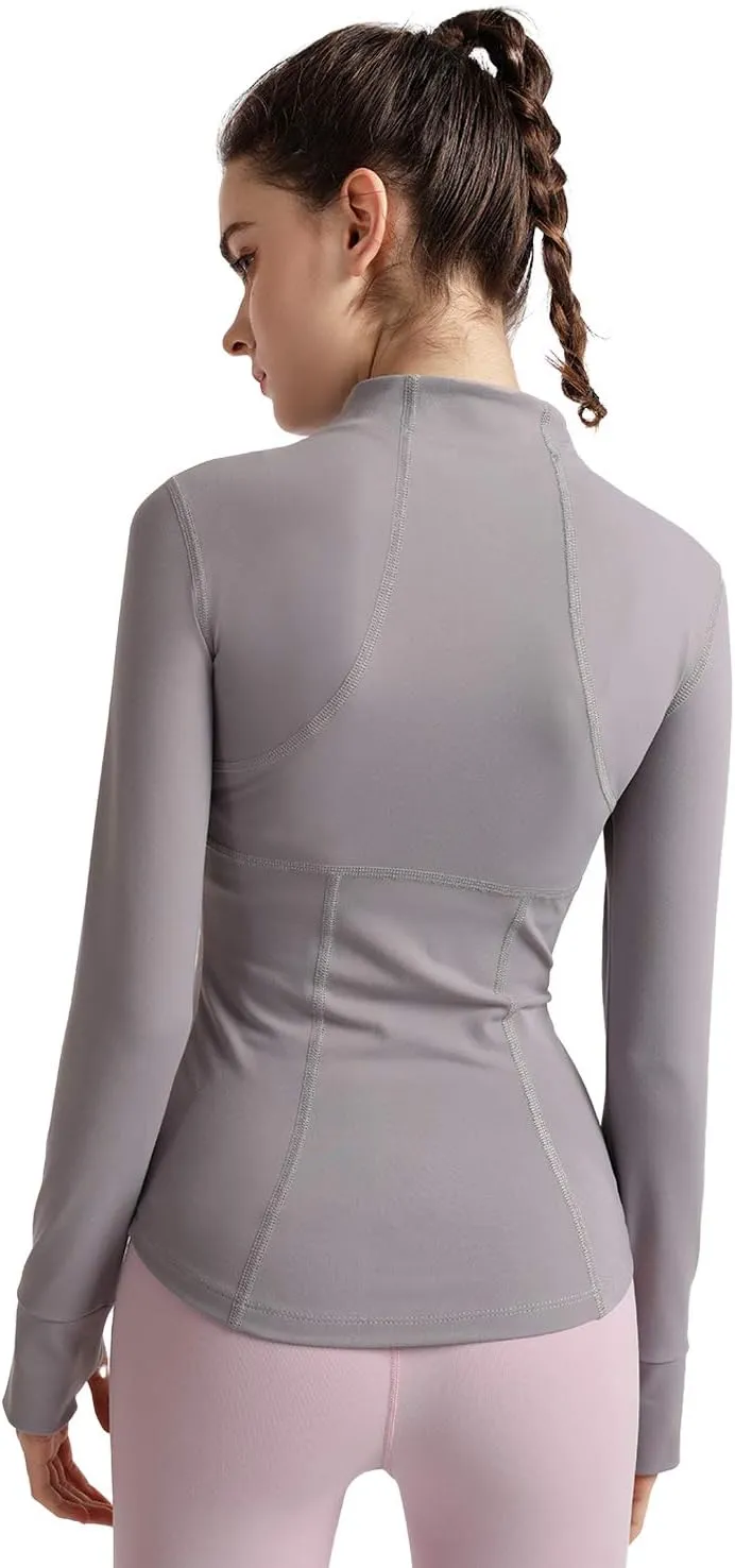Women's Stretchy Workout Jackets Lightweight Full Zip Running Track Jacket