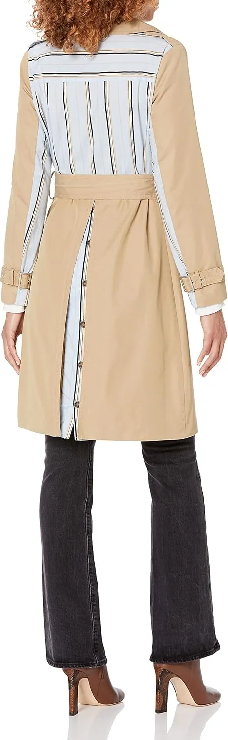 Women's Striped Camel Trench Coat