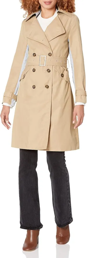 Women's Striped Camel Trench Coat