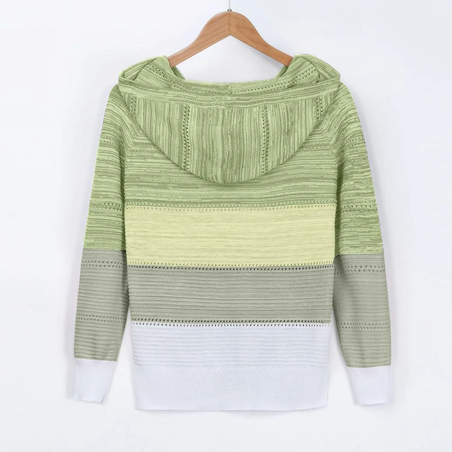 Womens Striped Sweaters Color Block Hoodies Sweatshirts Lightweight Crochet Sweater Fall Hollow Pullover Tops