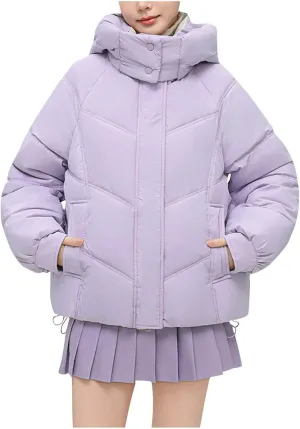 Women's Warm Winter Coat Waterproof Ski Jacket Padded Puffy Overcoat With Hood Trendy Warm Cropped Outwear Coats
