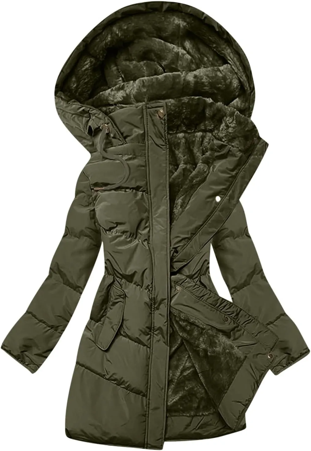 Women's Warm Winter Hooded Coat Down Long Jacket Warm Parka Thicken Puffer Coat with Removable Fur Hood