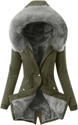 Womens Winter Coats Plus Size Warm Heavy Sherpa Fleece Lined Hooded Jackets Thickened Windproof Faux Fur Outerwear