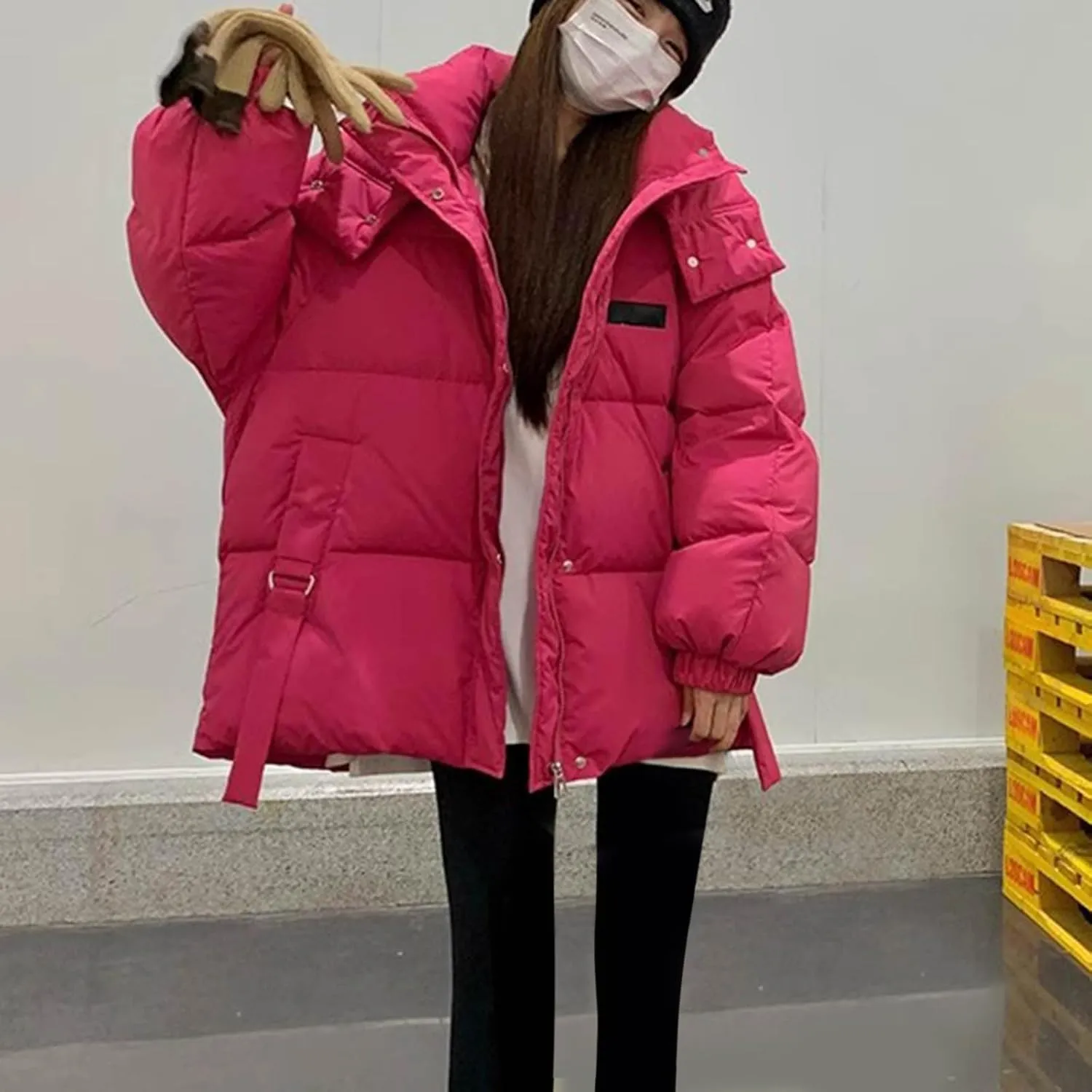 Womens Winter Hooded Puffer Jacket Casual Loose Warm Down Coats with Pocket Thickened Cute Warm Outerwear