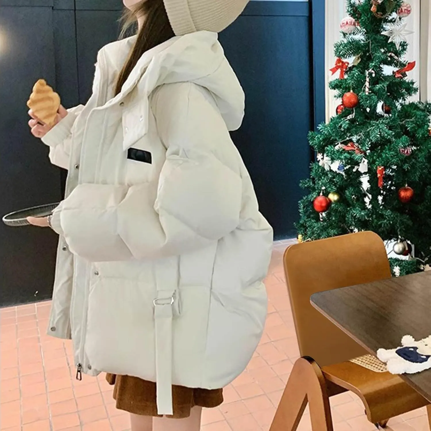 Womens Winter Hooded Puffer Jacket Casual Loose Warm Down Coats with Pocket Thickened Cute Warm Outerwear