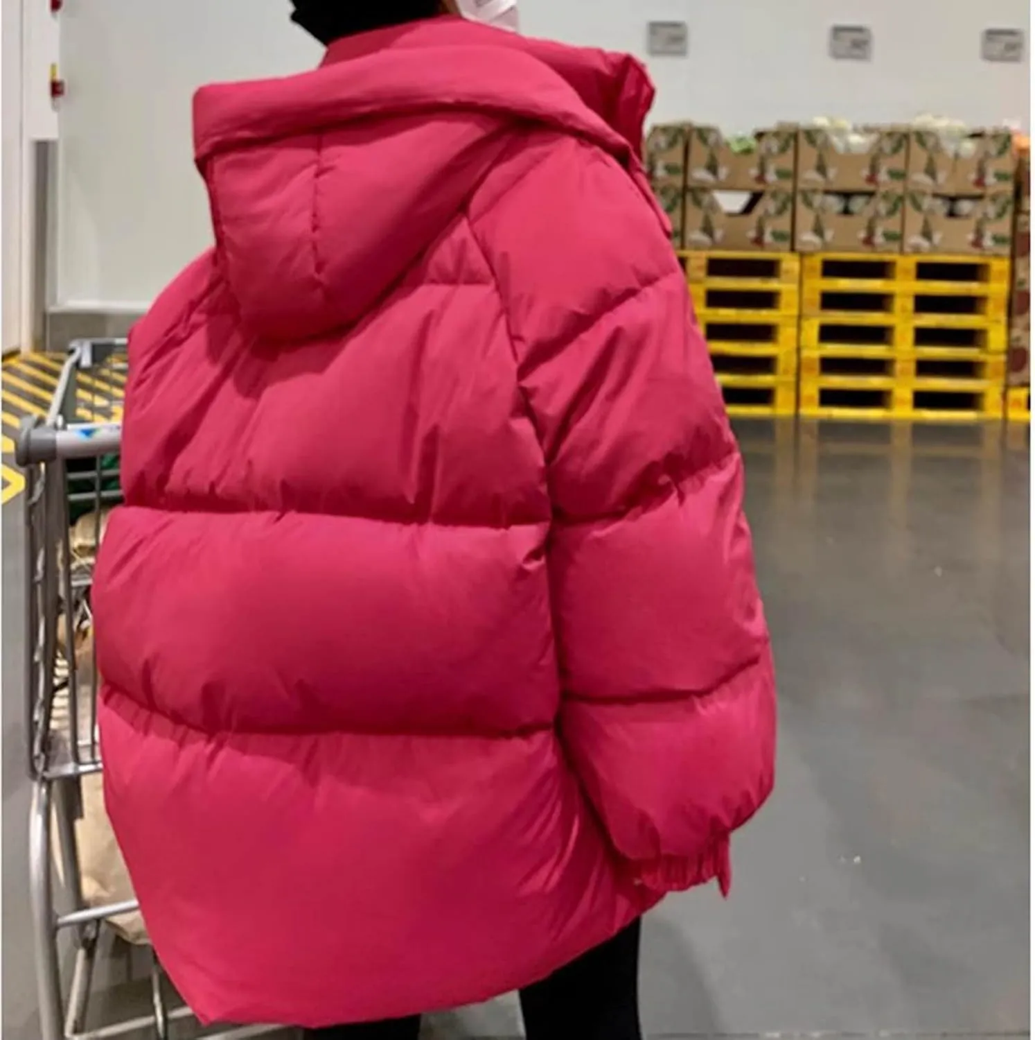 Womens Winter Hooded Puffer Jacket Casual Loose Warm Down Coats with Pocket Thickened Cute Warm Outerwear