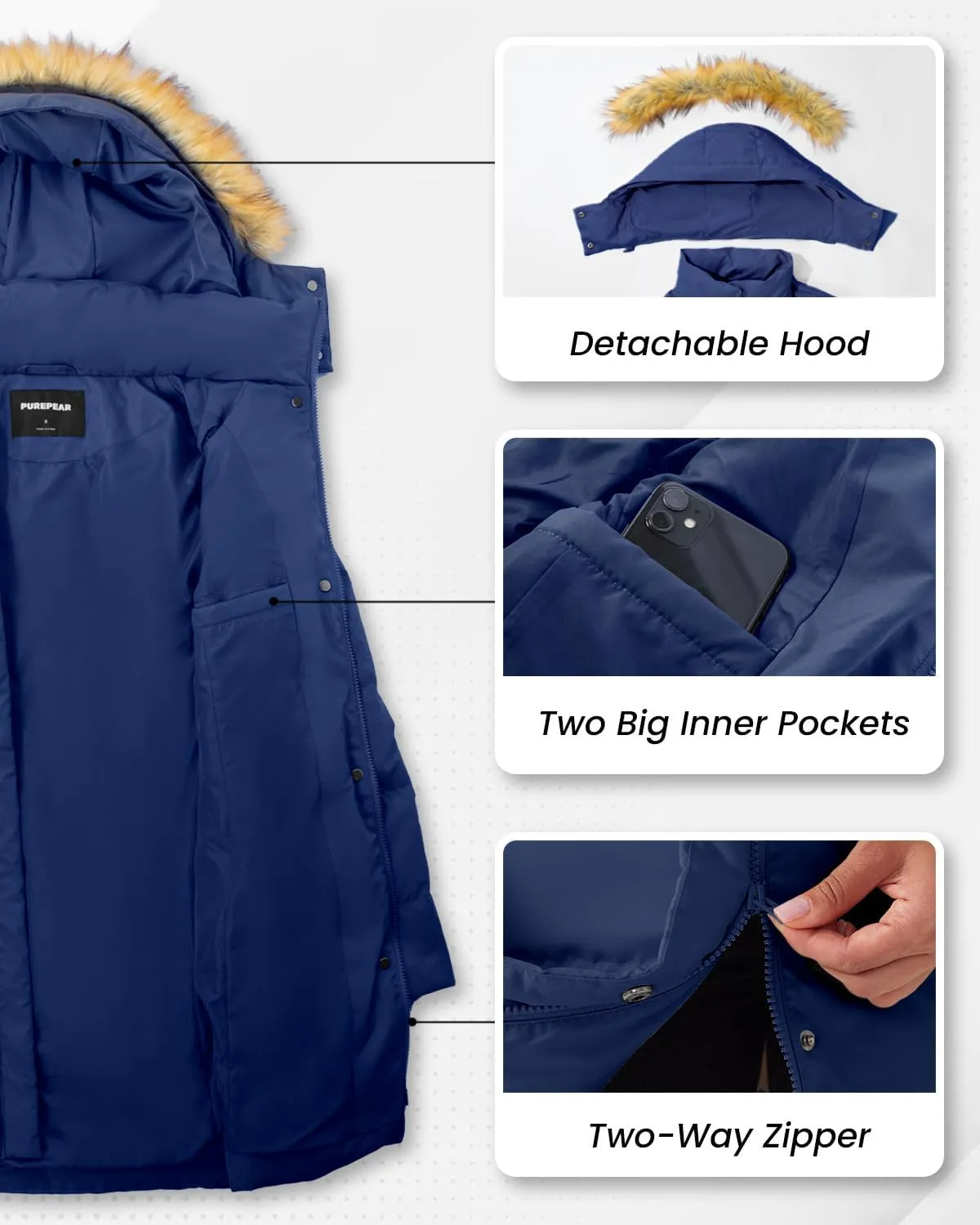 Women's Winter Long Warm Puffer Jacket Warm Down Coat with Faux Fur Removable Hood