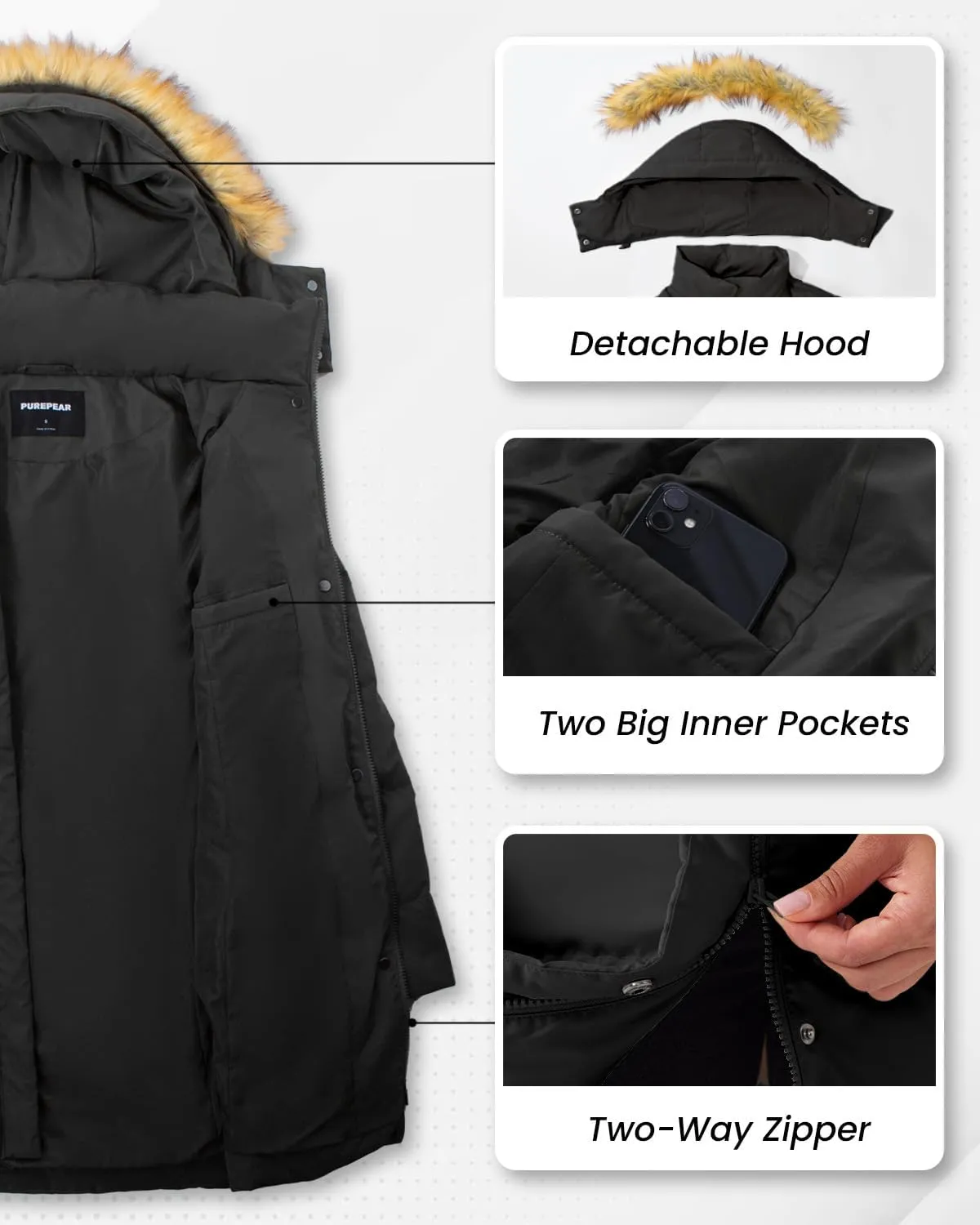 Women's Winter Long Warm Puffer Jacket Warm Down Coat with Faux Fur Removable Hood