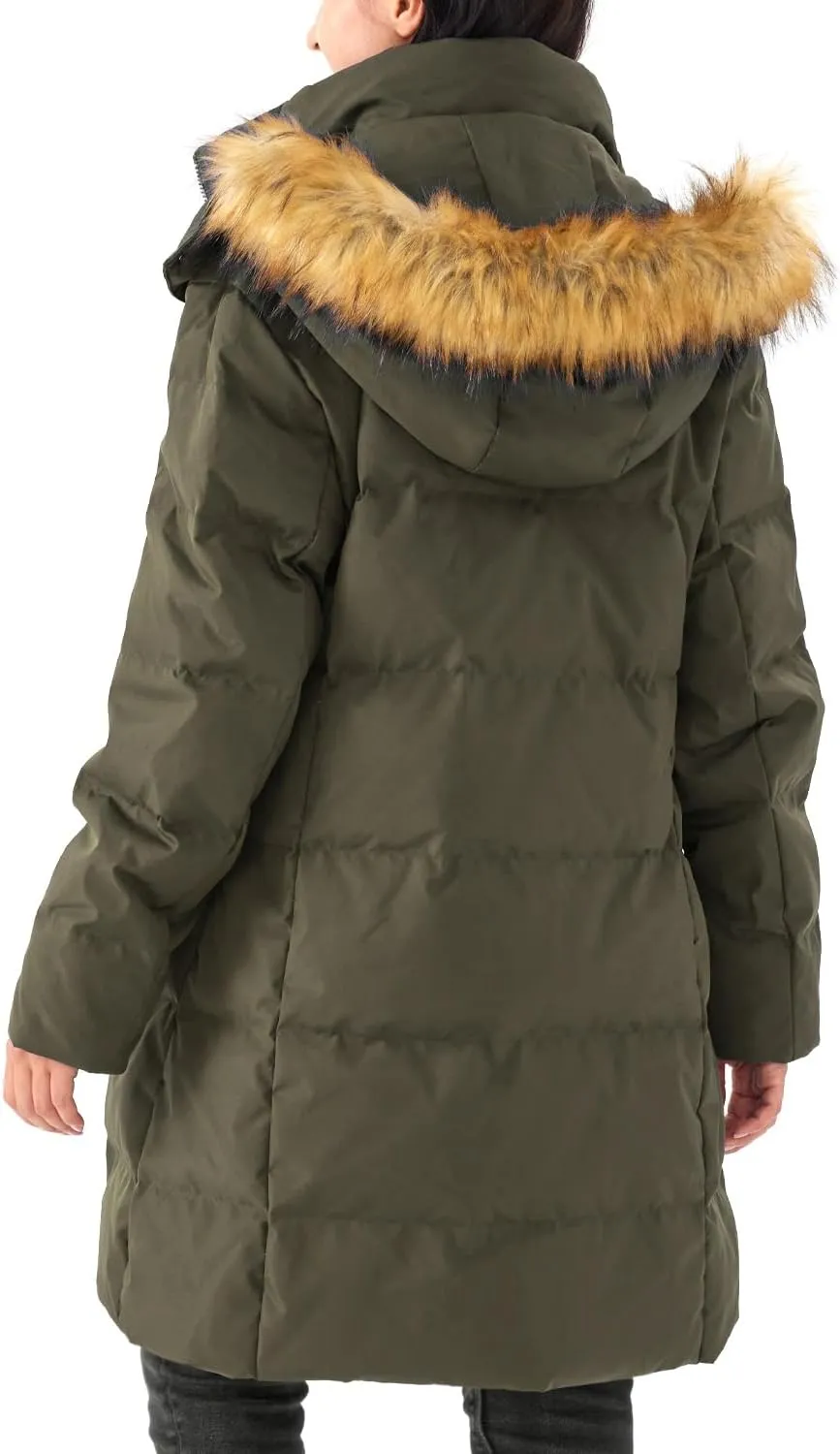 Women's Winter Long Warm Puffer Jacket Warm Down Coat with Faux Fur Removable Hood