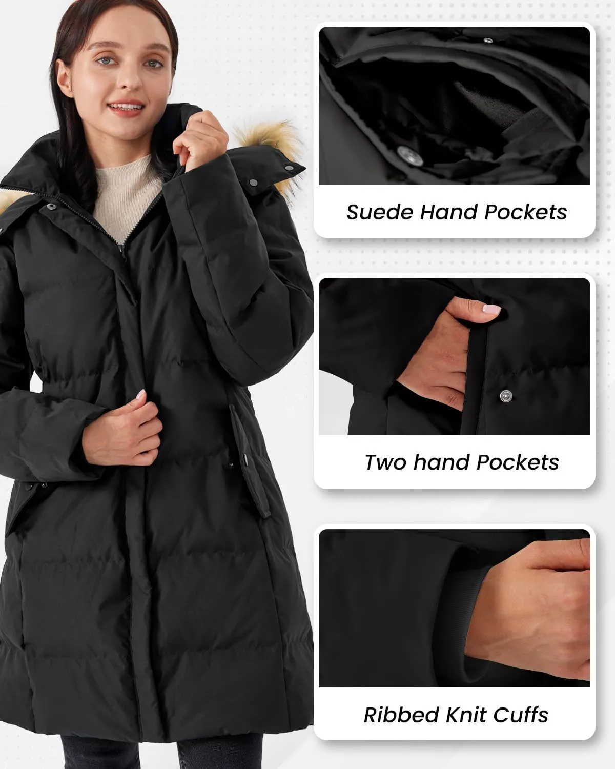 Women's Winter Long Warm Puffer Jacket Warm Down Coat with Faux Fur Removable Hood