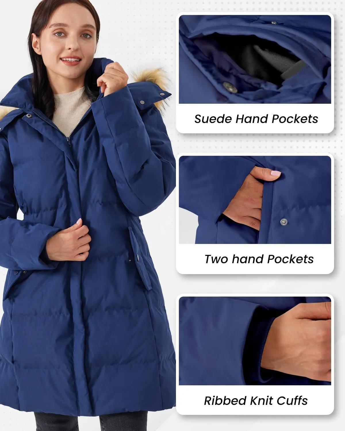 Women's Winter Long Warm Puffer Jacket Warm Down Coat with Faux Fur Removable Hood