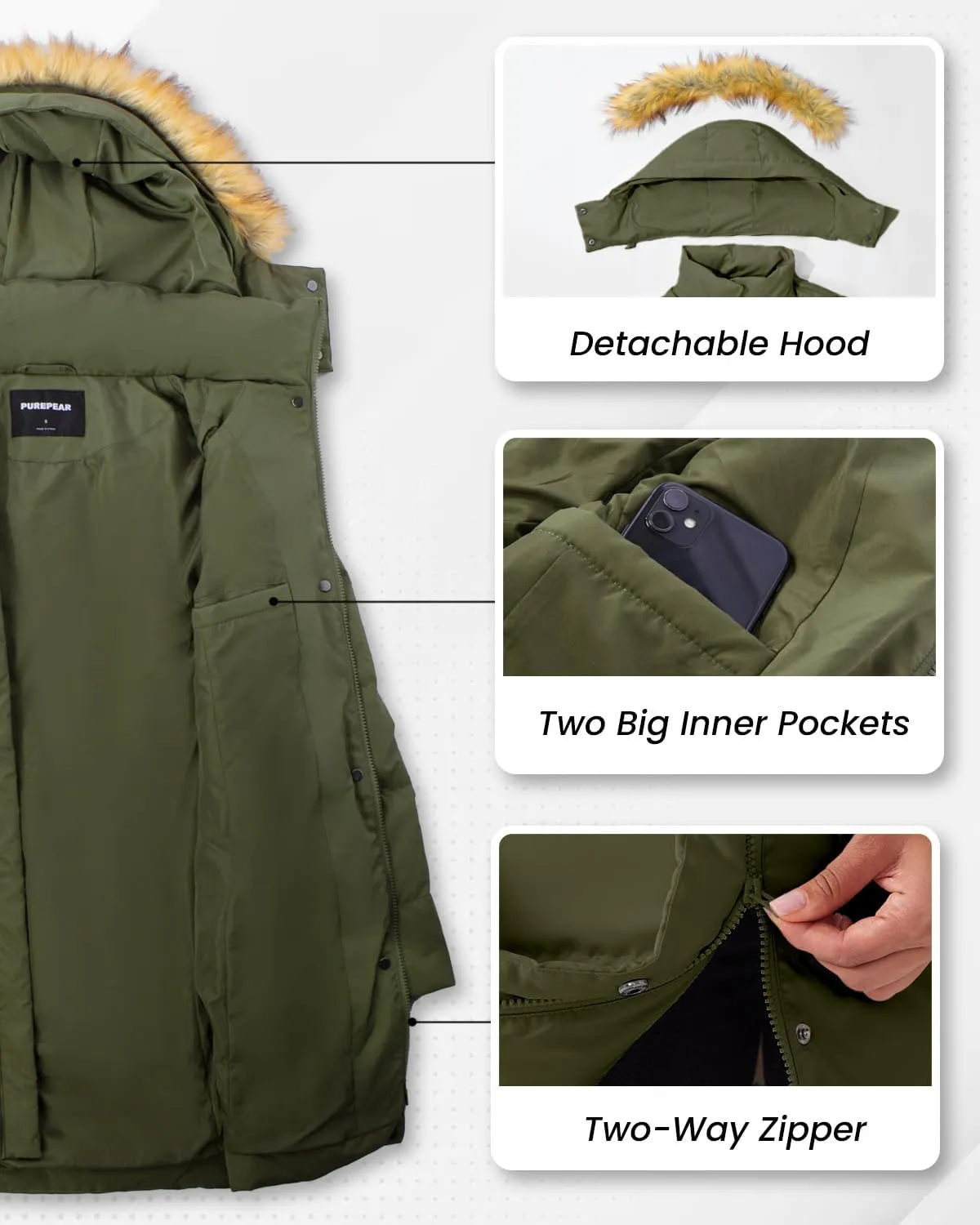 Women's Winter Long Warm Puffer Jacket Warm Down Coat with Faux Fur Removable Hood