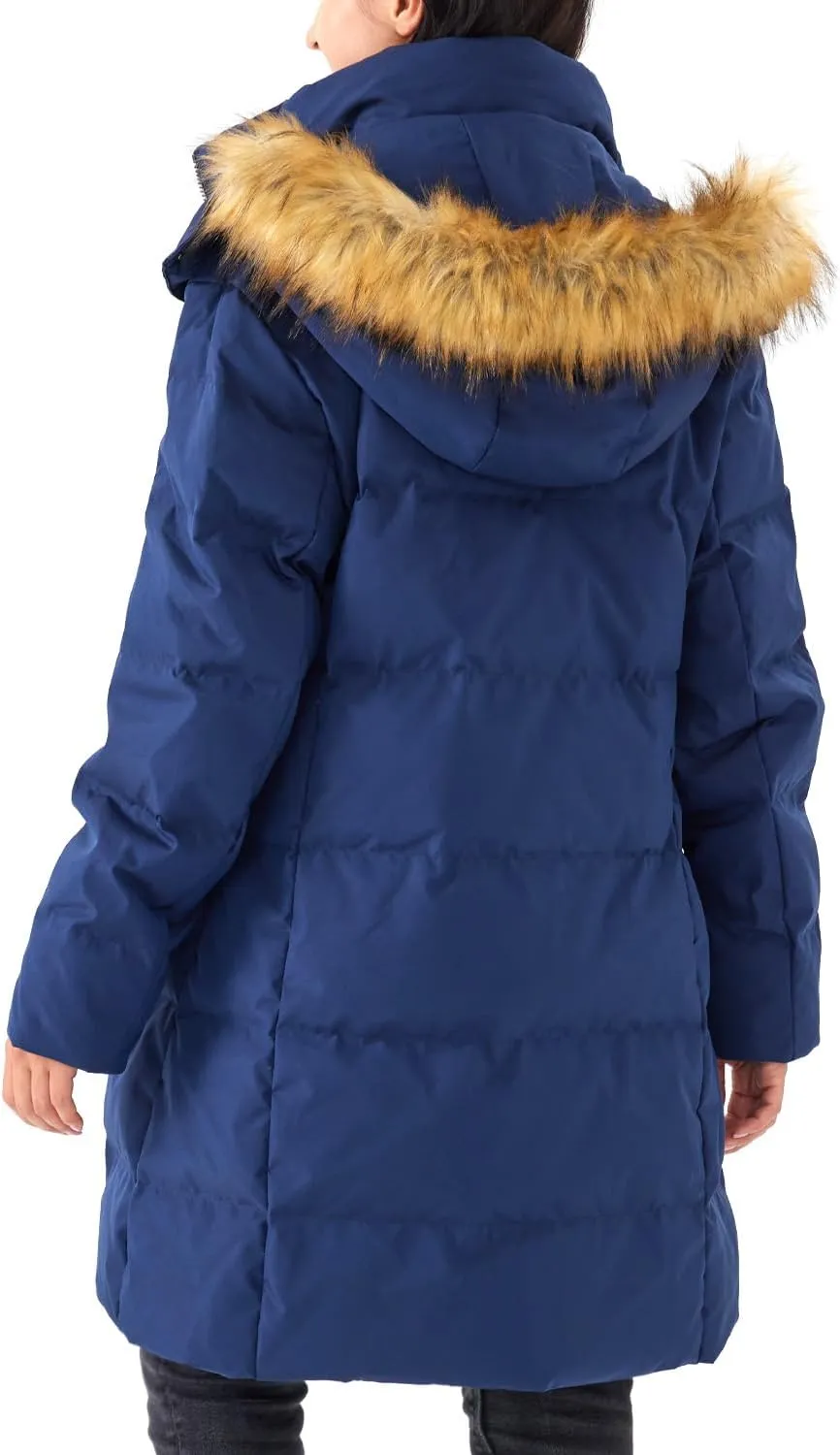 Women's Winter Long Warm Puffer Jacket Warm Down Coat with Faux Fur Removable Hood