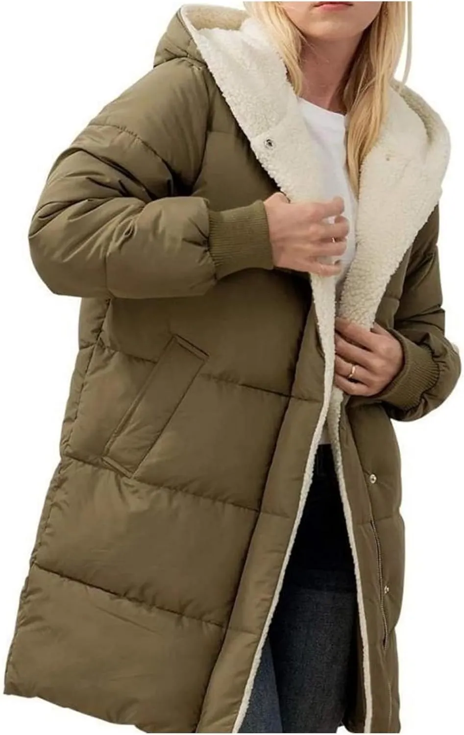 Womens Winter Warm Coats Thickened Sherpa Lined Warm Down Jacket Lightweight Padded Puffer Coat Jacket
