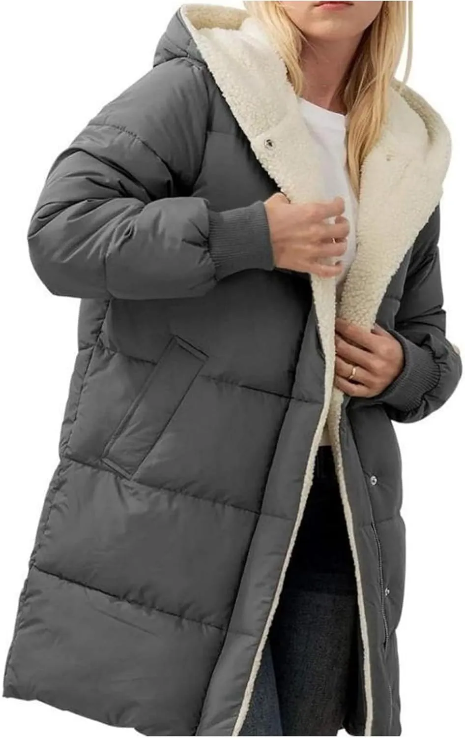 Womens Winter Warm Coats Thickened Sherpa Lined Warm Down Jacket Lightweight Padded Puffer Coat Jacket