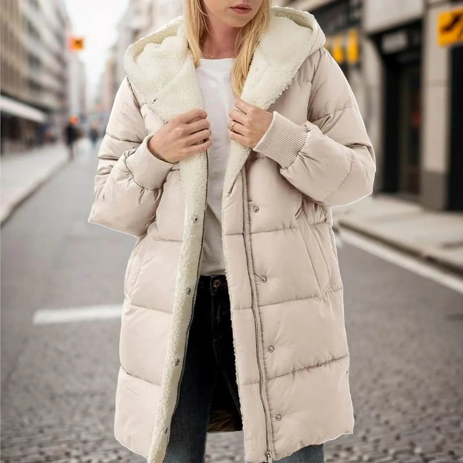 Womens Winter Warm Coats Thickened Sherpa Lined Warm Down Jacket Lightweight Padded Puffer Coat Jacket