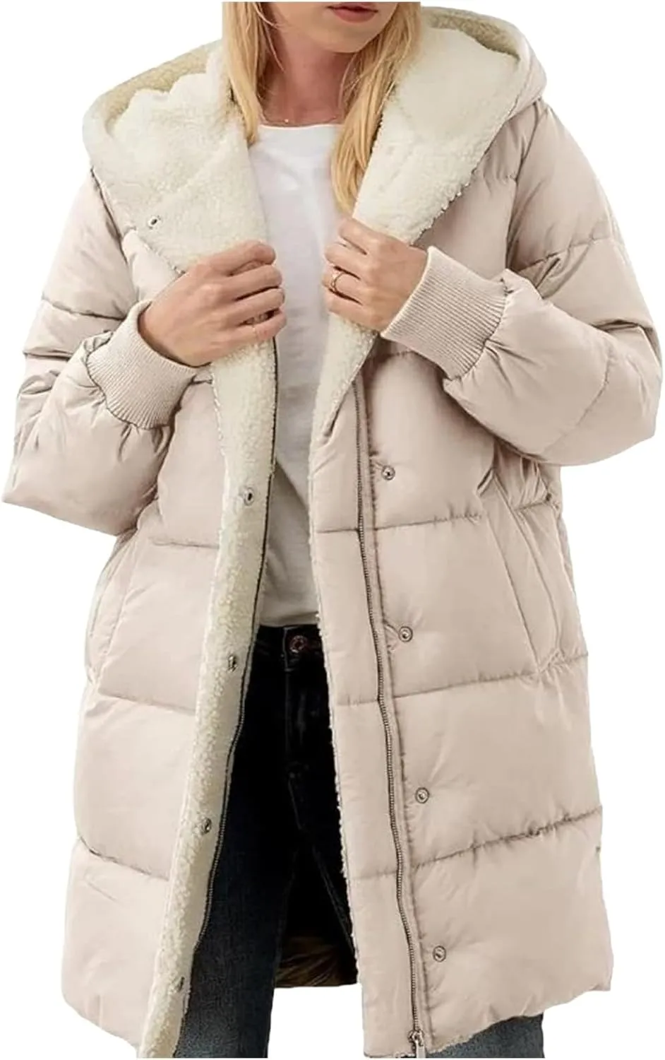 Womens Winter Warm Coats Thickened Sherpa Lined Warm Down Jacket Lightweight Padded Puffer Coat Jacket