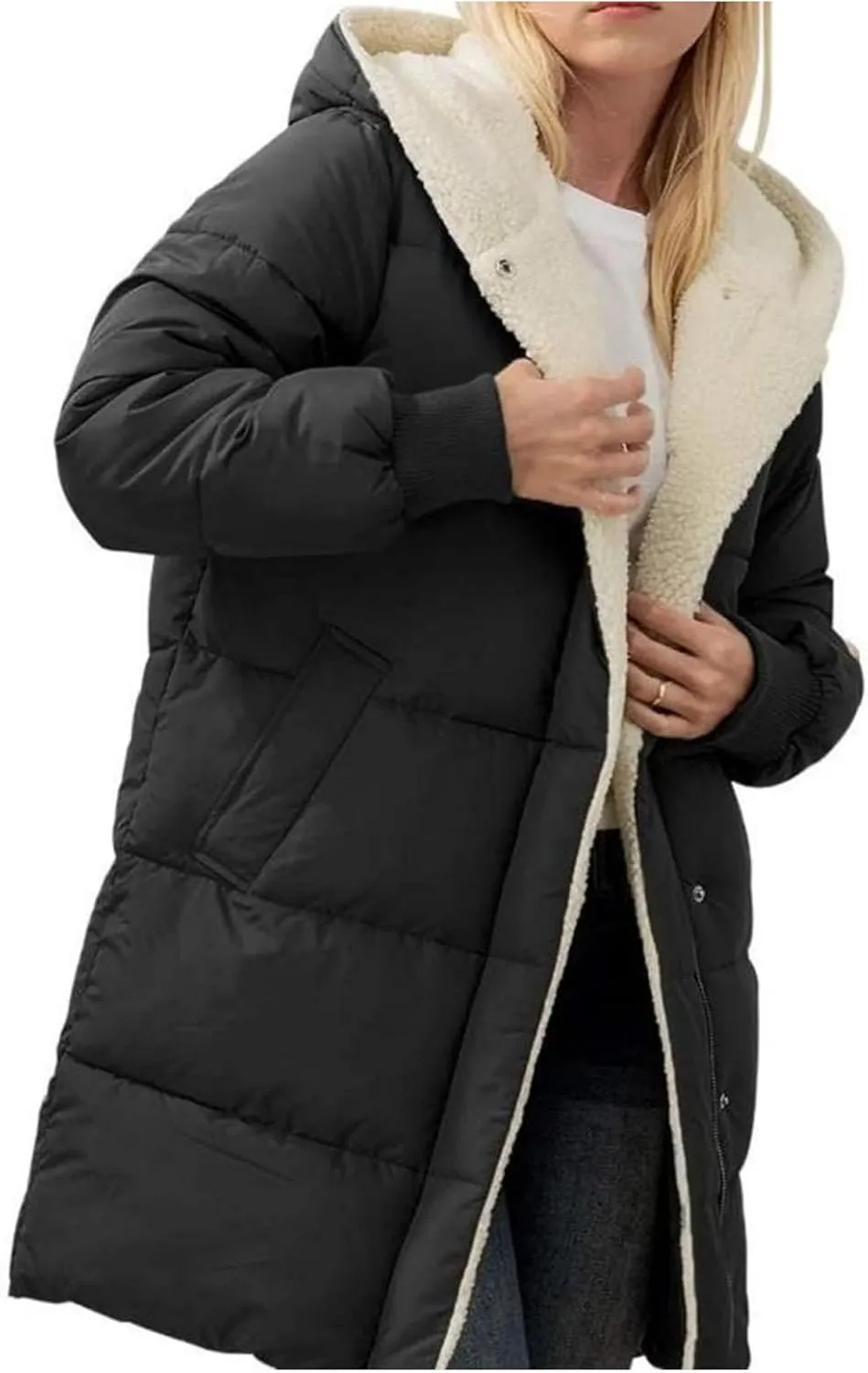 Womens Winter Warm Coats Thickened Sherpa Lined Warm Down Jacket Lightweight Padded Puffer Coat Jacket
