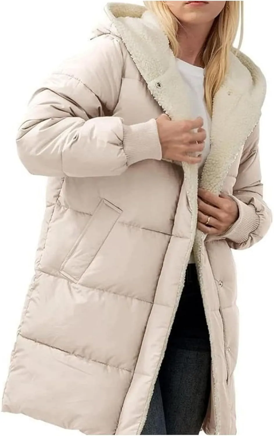 Womens Winter Warm Coats Thickened Sherpa Lined Warm Down Jacket Lightweight Padded Puffer Coat Jacket