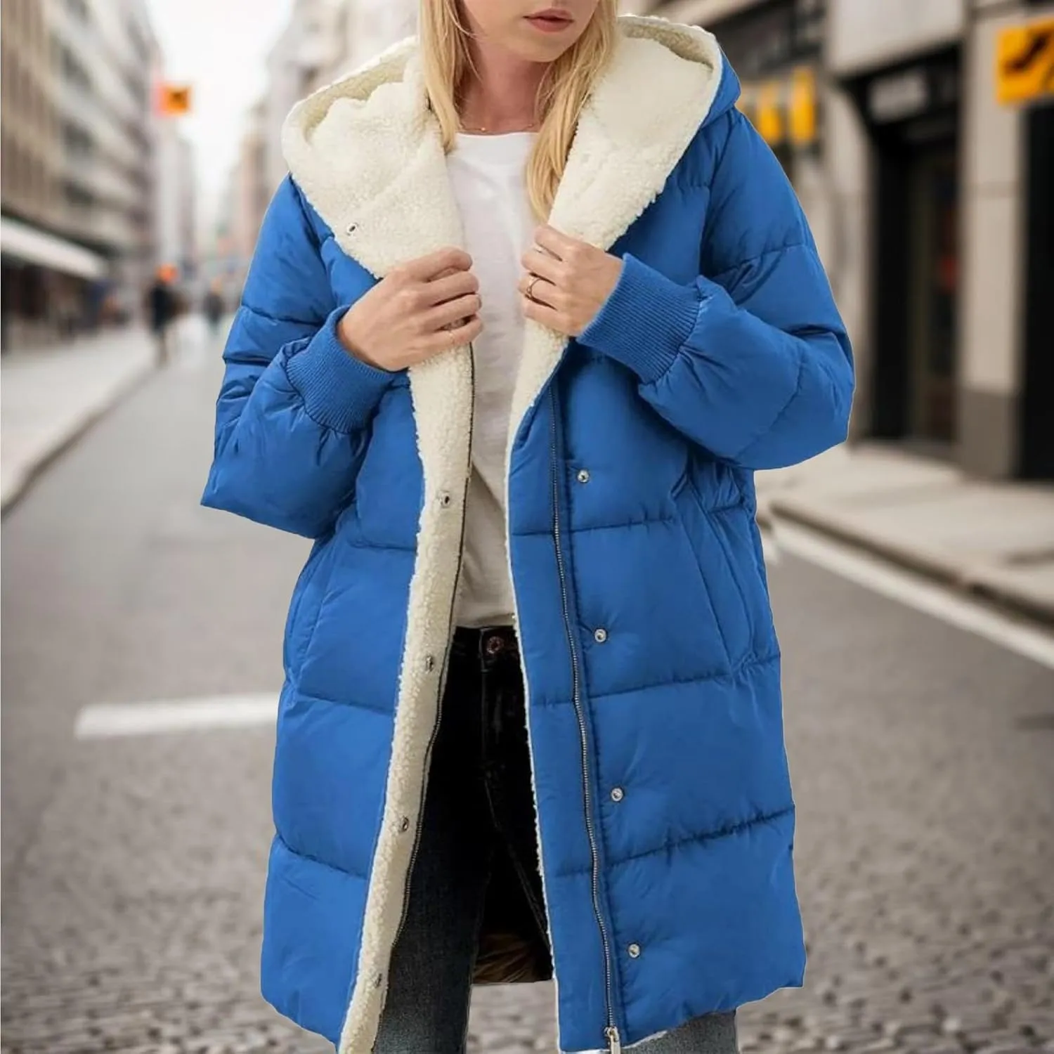 Womens Winter Warm Coats Thickened Sherpa Lined Warm Down Jacket Lightweight Padded Puffer Coat Jacket