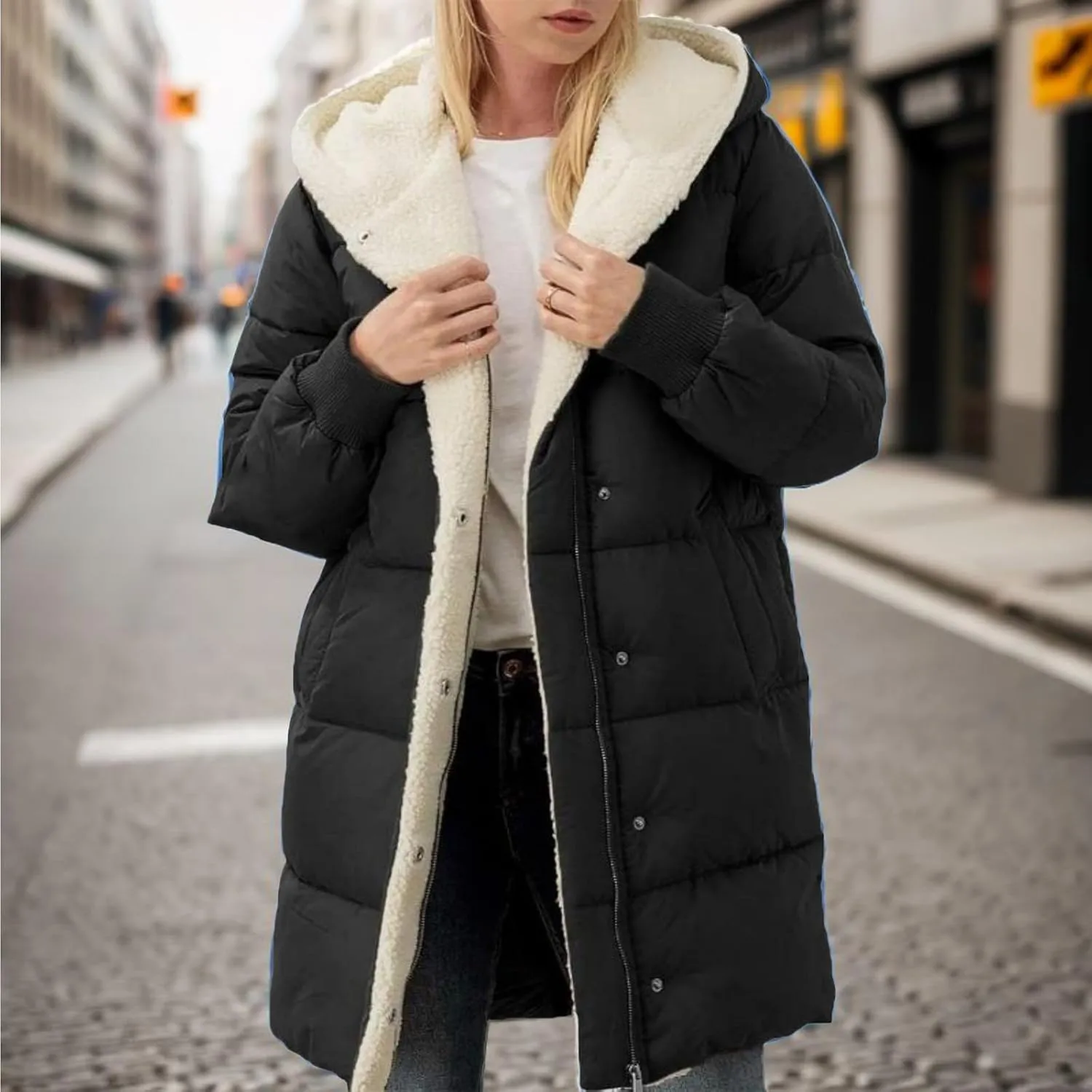 Womens Winter Warm Coats Thickened Sherpa Lined Warm Down Jacket Lightweight Padded Puffer Coat Jacket