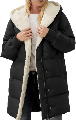 Womens Winter Warm Coats Thickened Sherpa Lined Warm Down Jacket Lightweight Padded Puffer Coat Jacket
