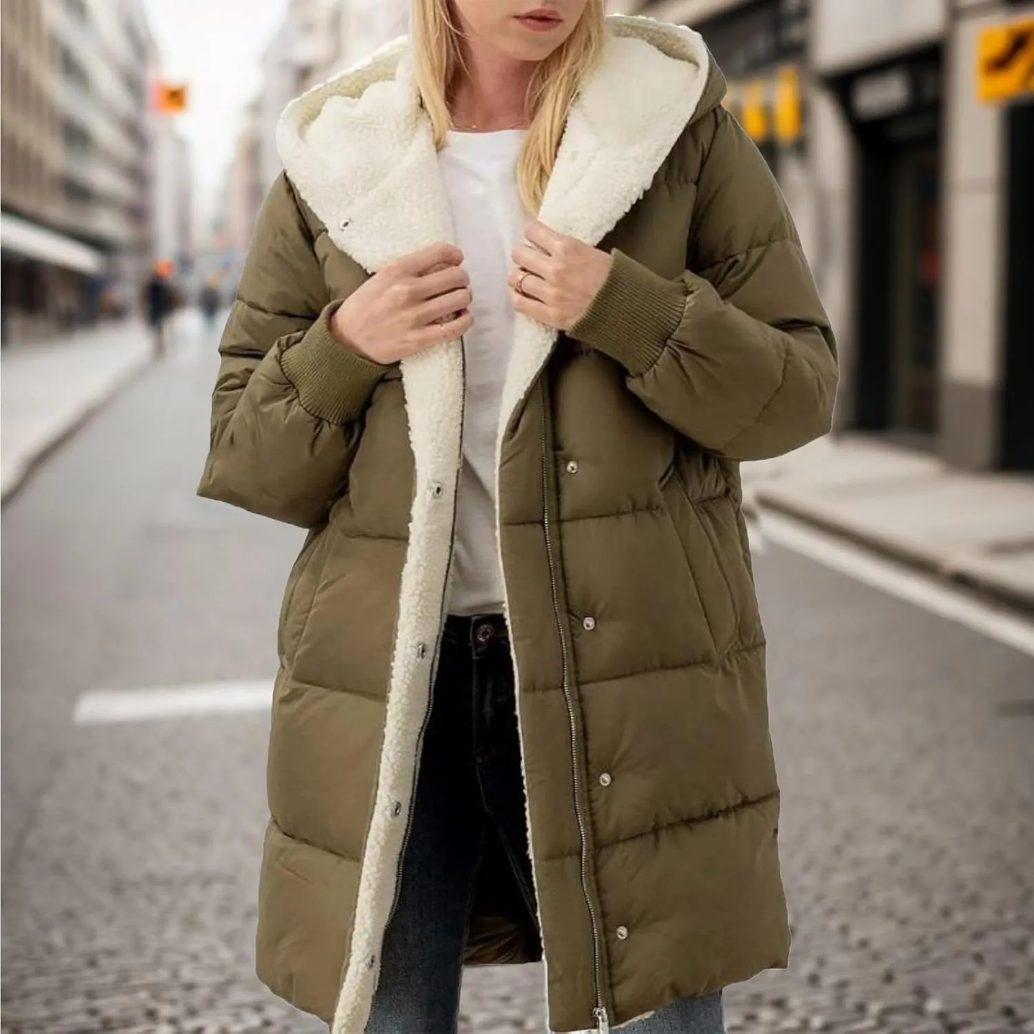 Womens Winter Warm Coats Thickened Sherpa Lined Warm Down Jacket Lightweight Padded Puffer Coat Jacket