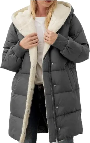 Womens Winter Warm Coats Thickened Sherpa Lined Warm Down Jacket Lightweight Padded Puffer Coat Jacket