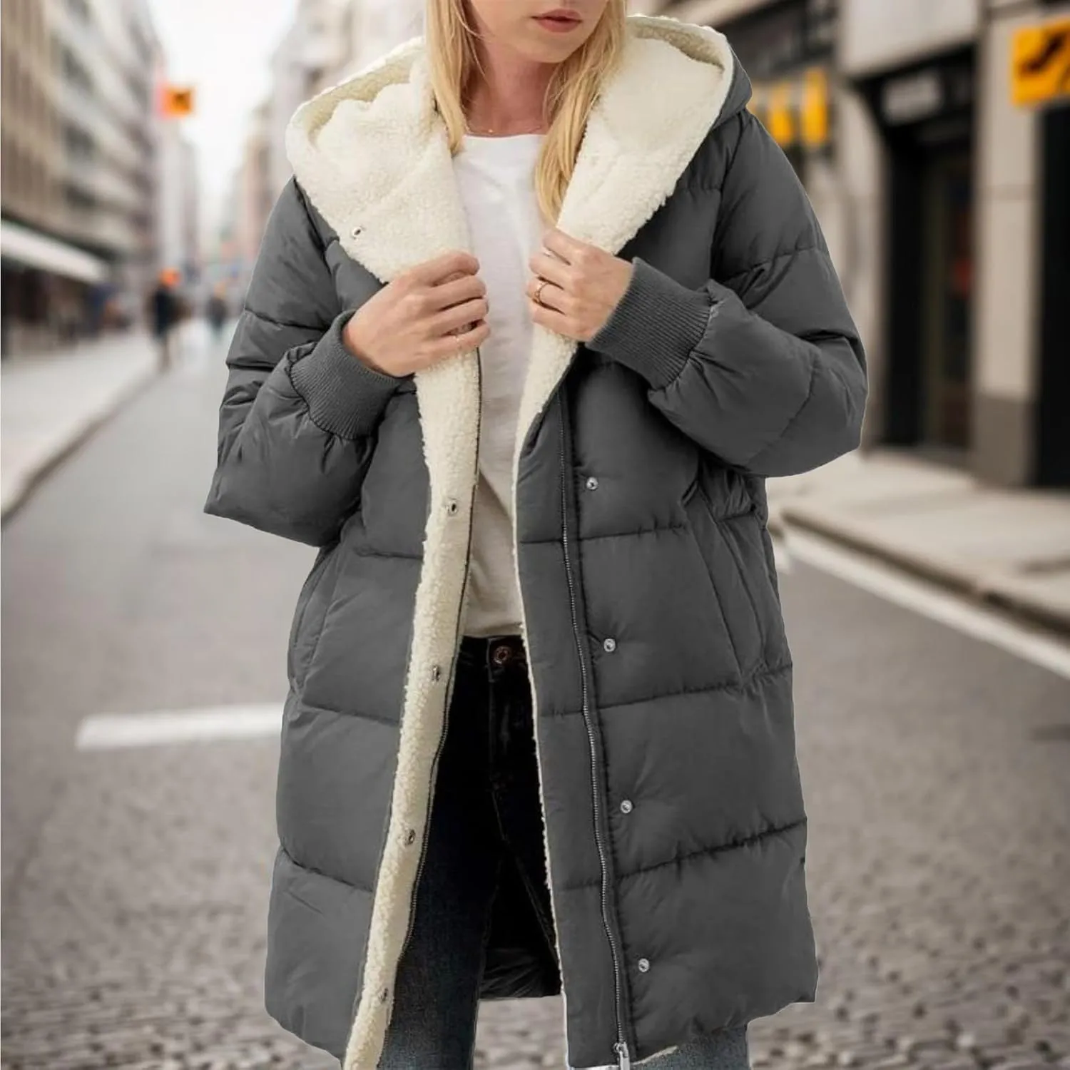 Womens Winter Warm Coats Thickened Sherpa Lined Warm Down Jacket Lightweight Padded Puffer Coat Jacket